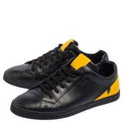 Fendi Black/Yellow Leather Face Low Top Sneakers Size 43