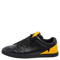 Fendi Black/Yellow Leather Face Low Top Sneakers Size 43