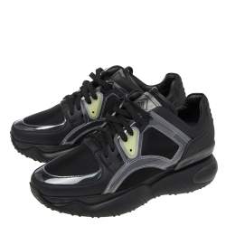 Fendi Black Leather And PVC Lace Up Sneakers Size 41