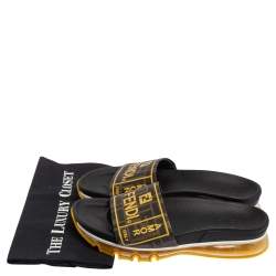 مملوكة مسبقًا صندل سلايد فندي كانفاس مقوى زوكا أصفر/توباكو مزين شعار الماركة مقاس 42