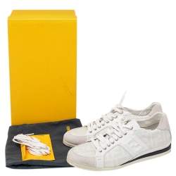 Fendi White/Grey Zucca Coated Canvas and Suede FF Sneakers Size 42