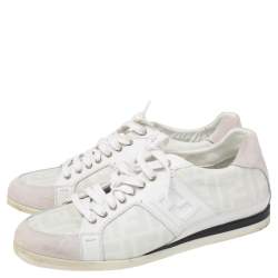 Fendi White/Grey Zucca Coated Canvas and Suede FF Sneakers Size 42