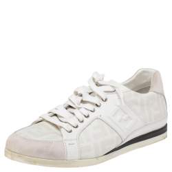 Fendi White/Grey Zucca Coated Canvas and Suede FF Sneakers Size 42