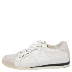Fendi White/Grey Zucca Coated Canvas and Suede FF Sneakers Size 42