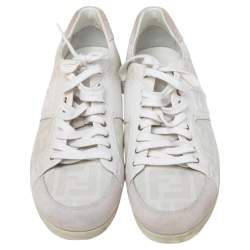 Fendi White/Grey Zucca Coated Canvas and Suede FF Sneakers Size 42