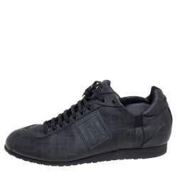 Fendi Black Coated Canvas F Logo Low Top Sneakers Size 45