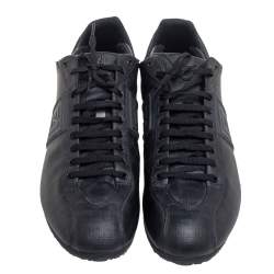 Fendi Black Coated Canvas F Logo Low Top Sneakers Size 45