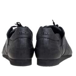Fendi Black Coated Canvas F Logo Low Top Sneakers Size 45