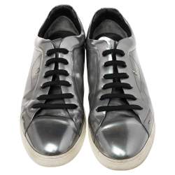 Fendi Silver Patent Leather Low Top Sneakers Size 45
