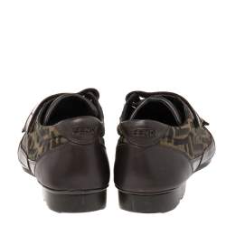 Fendi Tobacco Zucca Canvas And Leather Velcro Strap Sneakers Size 41