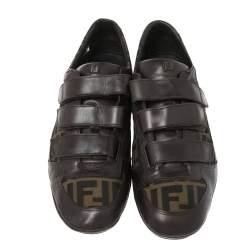 Fendi Tobacco Zucca Canvas And Leather Velcro Strap Sneakers Size 41