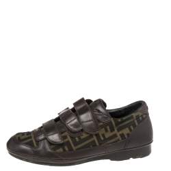 Fendi Tobacco Zucca Canvas And Leather Velcro Strap Sneakers Size 41