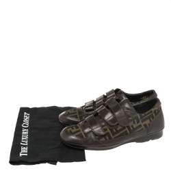 Fendi Tobacco Zucca Canvas And Leather Velcro Strap Sneakers Size 41