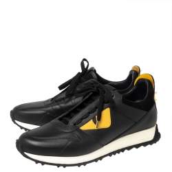 Pre Owned Fendi Black/Yellow Leather Monster Eyes Studded Low Top Sneakers Size 41