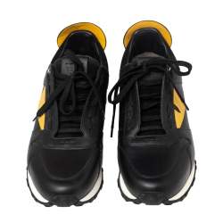 Pre Owned Fendi Black/Yellow Leather Monster Eyes Studded Low Top Sneakers Size 41
