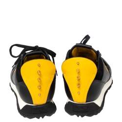 Pre Owned Fendi Black/Yellow Leather Monster Eyes Studded Low Top Sneakers Size 41