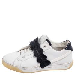 Fendi White/Brown  Leather And Croc Strap Low Top Sneakers Size 40