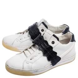 Fendi White/Brown  Leather And Croc Strap Low Top Sneakers Size 40