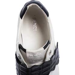 Fendi White/Brown  Leather And Croc Strap Low Top Sneakers Size 40