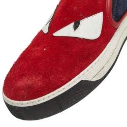 Fendi Multicolor Leather And Suede Trim Monster Slip On Sneakers Size 42