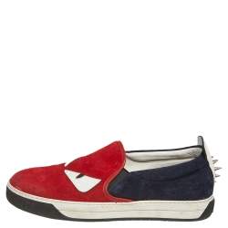 Fendi Multicolor Leather And Suede Trim Monster Slip On Sneakers Size 42