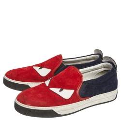 Fendi Multicolor Leather And Suede Trim Monster Slip On Sneakers Size 42