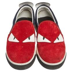 Fendi Multicolor Leather And Suede Trim Monster Slip On Sneakers Size 42