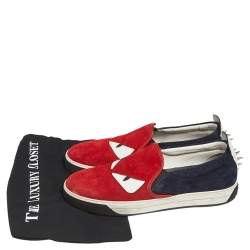 Fendi Multicolor Leather And Suede Trim Monster Slip On Sneakers Size 42
