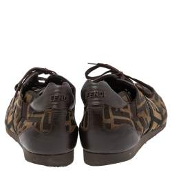 Fendi Tobacco Zucca Canvas And Leather Logo Lace Up Sneakers Size 42.5