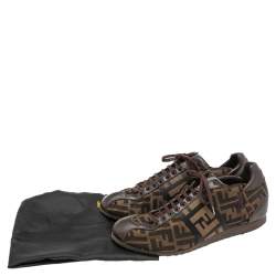Fendi Tobacco Zucca Canvas And Leather Logo Lace Up Sneakers Size 42.5