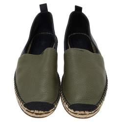 Fendi Green/Black Leather Slip On Espadrille Size 43