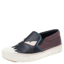 Fendi Multicolor Leather Monster Slip On Sneakers Size 39
