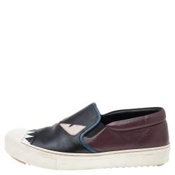 Fendi Multicolor Leather Monster Slip On Sneakers Size 39