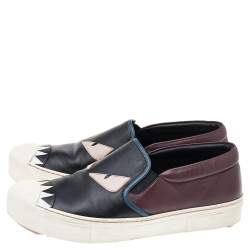 Fendi Multicolor Leather Monster Slip On Sneakers Size 39