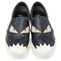 Fendi Multicolor Leather Monster Slip On Sneakers Size 39