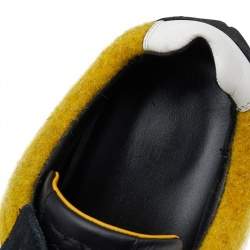 Fendi Black/Yellow Leather And Tweed FF Logo Band Lace up Sneakers Size 41.5