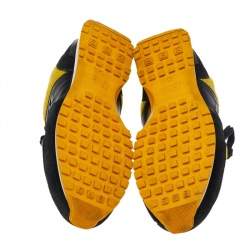 Fendi Black/Yellow Leather And Tweed FF Logo Band Lace up Sneakers Size 41.5