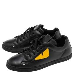Fendi Black Leather Monster  Slip On Sneakers Size 42