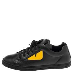 Fendi Black Leather Monster  Slip On Sneakers Size 42