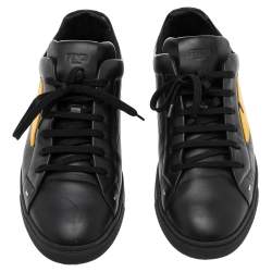 Fendi Black Leather Monster  Slip On Sneakers Size 42