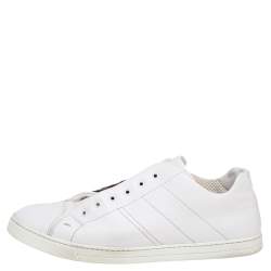 مملوكة مسبقًا Fendi White Leather FF Logo Cross Band Slip-On Sneakers Size 43