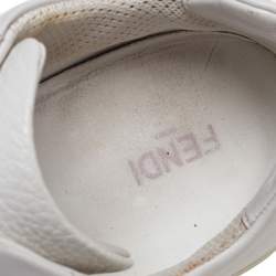 مملوكة مسبقًا Fendi White Leather FF Logo Cross Band Slip-On Sneakers Size 43