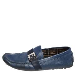 Fendi Blue Leather Slip On Loafers Size 42