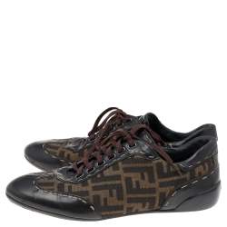 Fendi Brown Zucca Canvas And Leather Trim Low Top Sneakers Size 40.5