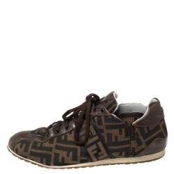 Fendi Brown Zucca Canvas and Leather Trim Low Top Sneakers Size 41