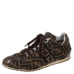 Fendi Brown Zucca Canvas and Leather Trim Low Top Sneakers Size 41