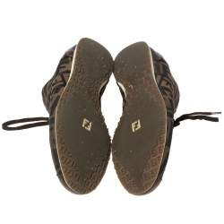 Fendi Brown Zucca Canvas and Leather Trim Low Top Sneakers Size 41