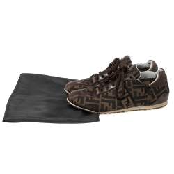 Fendi Brown Zucca Canvas and Leather Trim Low Top Sneakers Size 41