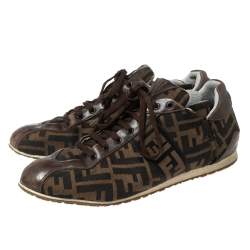 Fendi Brown Zucca Canvas and Leather Trim Low Top Sneakers Size 41
