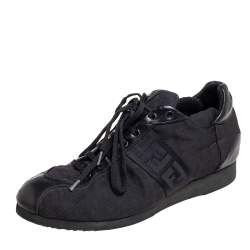 Fendi Black Zucca Canvas and Leather Trim Low-Top Sneakers Size 41